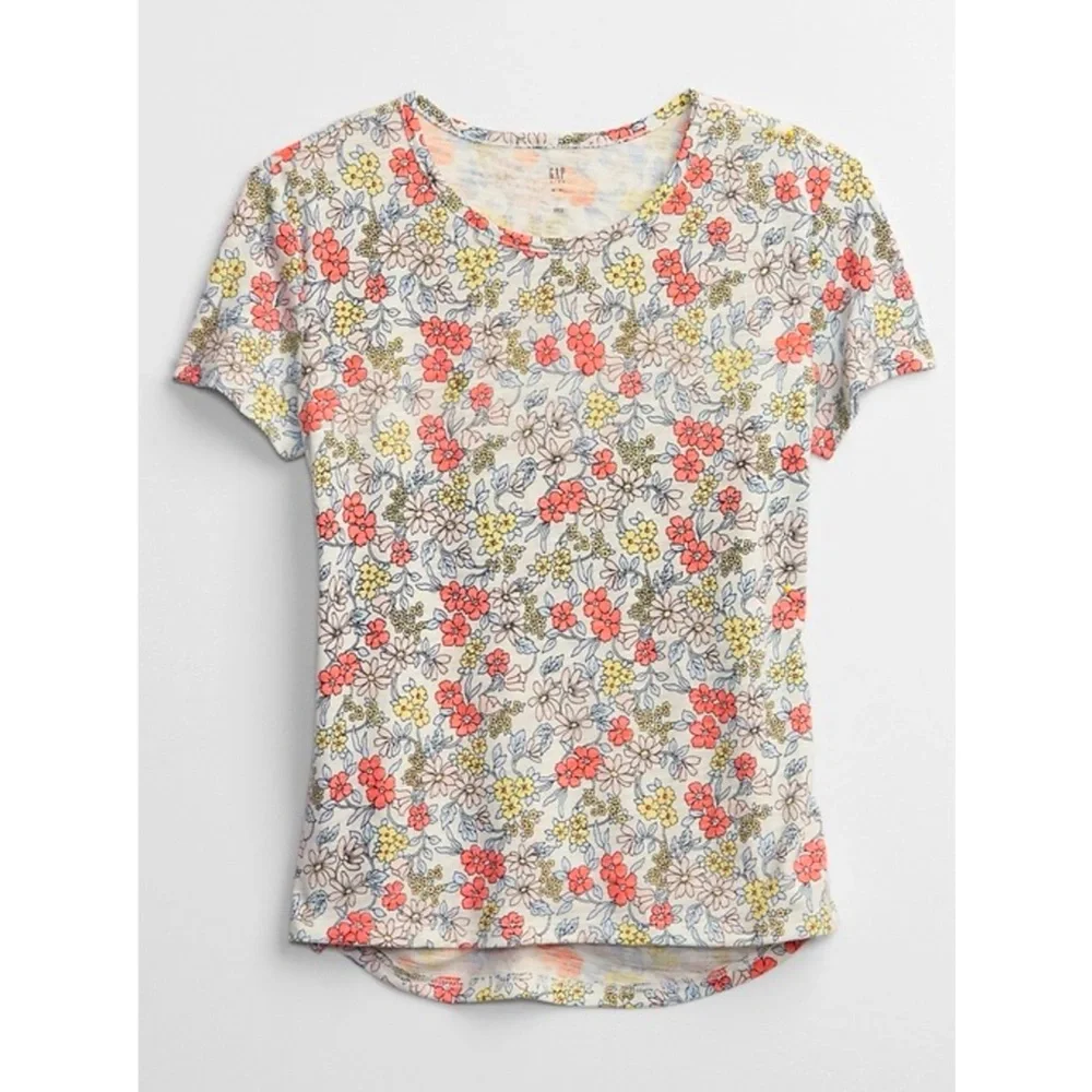Gap Kids Multicolor Floral Short Sleeve Graphic Shirt Girls Size XL 12